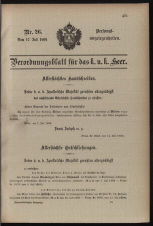 Kaiserlich-königliches Armee-Verordnungsblatt: Personal-Angelegenheiten 19090717 Seite: 1