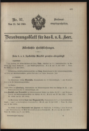 Kaiserlich-königliches Armee-Verordnungsblatt: Personal-Angelegenheiten 19090728 Seite: 1