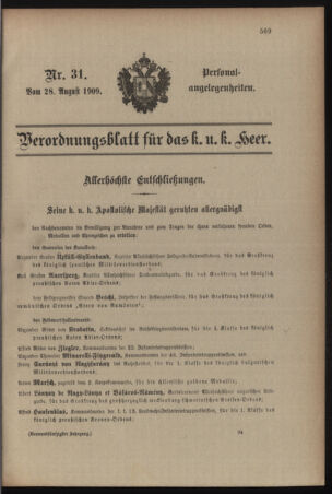 Kaiserlich-königliches Armee-Verordnungsblatt: Personal-Angelegenheiten 19090828 Seite: 1