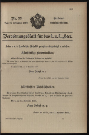 Kaiserlich-königliches Armee-Verordnungsblatt: Personal-Angelegenheiten 19090918 Seite: 1