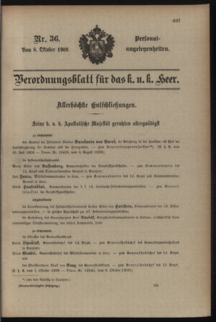 Kaiserlich-königliches Armee-Verordnungsblatt: Personal-Angelegenheiten 19091008 Seite: 1