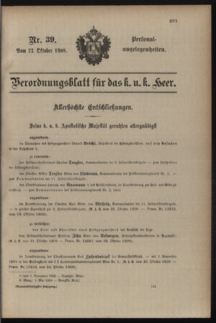 Kaiserlich-königliches Armee-Verordnungsblatt: Personal-Angelegenheiten 19091027 Seite: 1