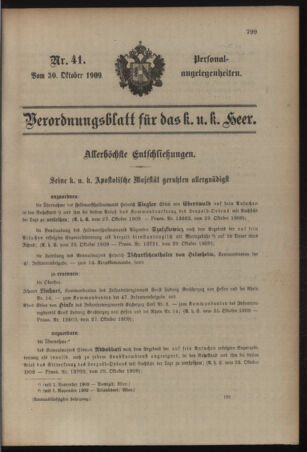 Kaiserlich-königliches Armee-Verordnungsblatt: Personal-Angelegenheiten 19091030 Seite: 1