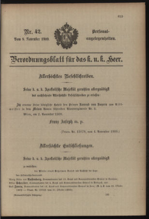 Kaiserlich-königliches Armee-Verordnungsblatt: Personal-Angelegenheiten 19091108 Seite: 1