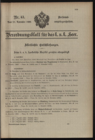 Kaiserlich-königliches Armee-Verordnungsblatt: Personal-Angelegenheiten 19091118 Seite: 1