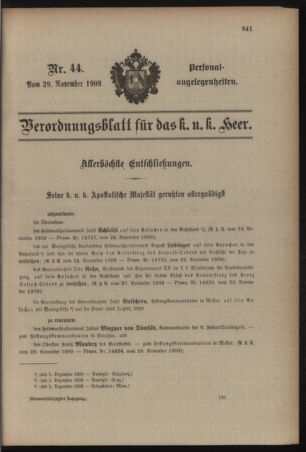 Kaiserlich-königliches Armee-Verordnungsblatt: Personal-Angelegenheiten 19091129 Seite: 1