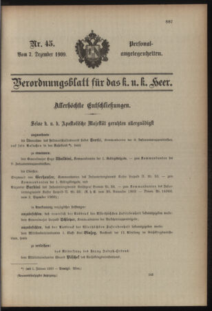 Kaiserlich-königliches Armee-Verordnungsblatt: Personal-Angelegenheiten 19091207 Seite: 1