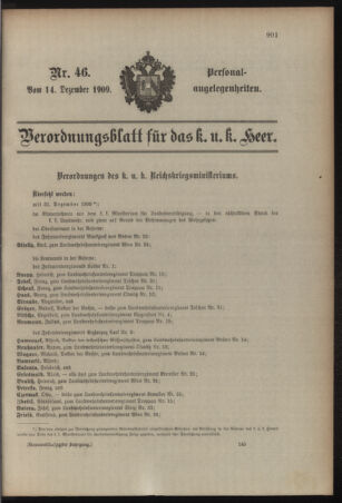 Kaiserlich-königliches Armee-Verordnungsblatt: Personal-Angelegenheiten 19091214 Seite: 1