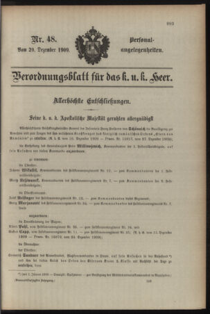 Kaiserlich-königliches Armee-Verordnungsblatt: Personal-Angelegenheiten 19091229 Seite: 1