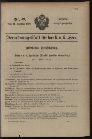 Kaiserlich-königliches Armee-Verordnungsblatt: Personal-Angelegenheiten 19091231 Seite: 1