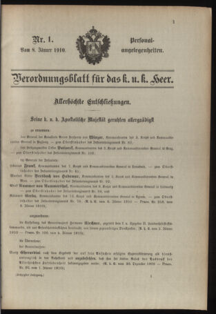 Kaiserlich-königliches Armee-Verordnungsblatt: Personal-Angelegenheiten 19100108 Seite: 1