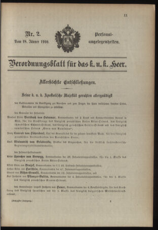 Kaiserlich-königliches Armee-Verordnungsblatt: Personal-Angelegenheiten 19100118 Seite: 1