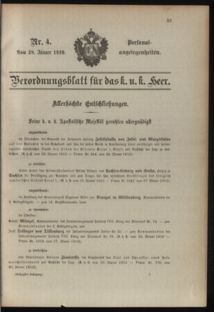 Kaiserlich-königliches Armee-Verordnungsblatt: Personal-Angelegenheiten 19100128 Seite: 1