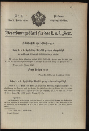 Kaiserlich-königliches Armee-Verordnungsblatt: Personal-Angelegenheiten 19100208 Seite: 1