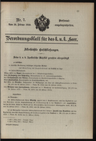 Kaiserlich-königliches Armee-Verordnungsblatt: Personal-Angelegenheiten 19100226 Seite: 1