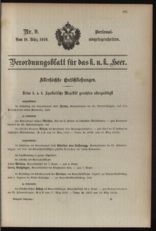 Kaiserlich-königliches Armee-Verordnungsblatt: Personal-Angelegenheiten 19100318 Seite: 1