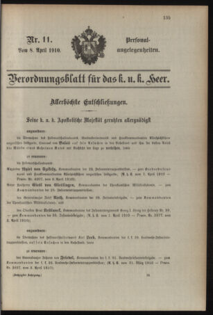 Kaiserlich-königliches Armee-Verordnungsblatt: Personal-Angelegenheiten 19100408 Seite: 1