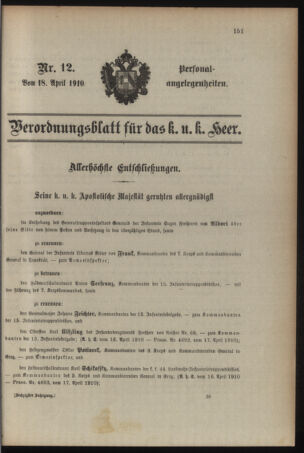 Kaiserlich-königliches Armee-Verordnungsblatt: Personal-Angelegenheiten 19100418 Seite: 1