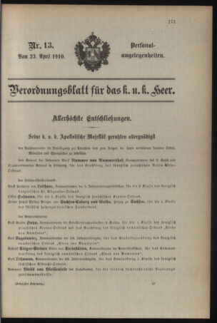 Kaiserlich-königliches Armee-Verordnungsblatt: Personal-Angelegenheiten 19100423 Seite: 1