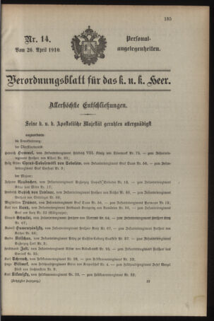 Kaiserlich-königliches Armee-Verordnungsblatt: Personal-Angelegenheiten 19100426 Seite: 1