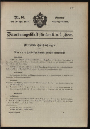 Kaiserlich-königliches Armee-Verordnungsblatt: Personal-Angelegenheiten 19100430 Seite: 1