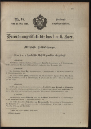 Kaiserlich-königliches Armee-Verordnungsblatt: Personal-Angelegenheiten 19100519 Seite: 1