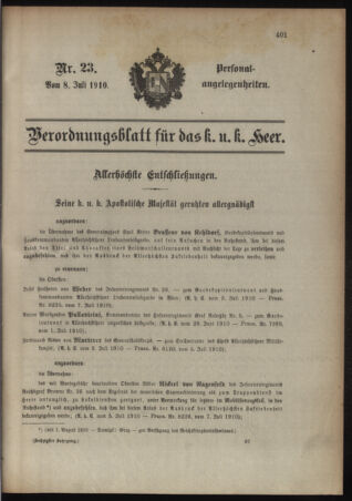 Kaiserlich-königliches Armee-Verordnungsblatt: Personal-Angelegenheiten 19100708 Seite: 1