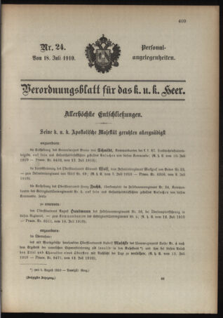 Kaiserlich-königliches Armee-Verordnungsblatt: Personal-Angelegenheiten 19100718 Seite: 1