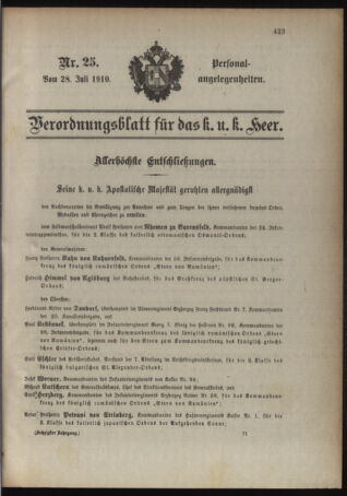 Kaiserlich-königliches Armee-Verordnungsblatt: Personal-Angelegenheiten 19100728 Seite: 1