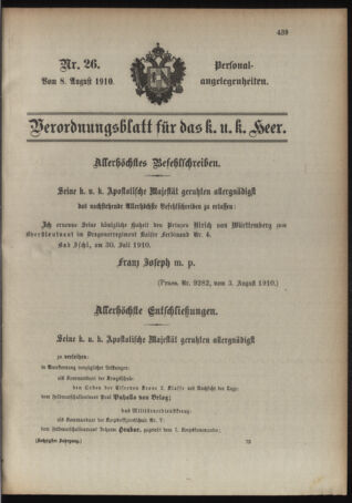 Kaiserlich-königliches Armee-Verordnungsblatt: Personal-Angelegenheiten 19100808 Seite: 1