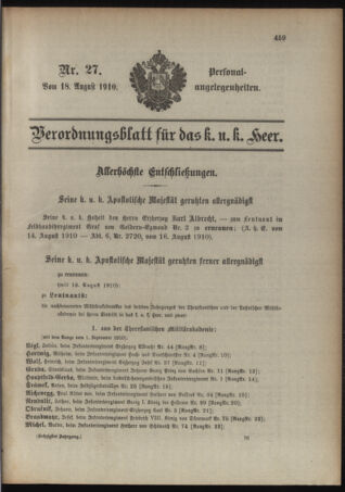 Kaiserlich-königliches Armee-Verordnungsblatt: Personal-Angelegenheiten 19100818 Seite: 1