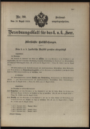 Kaiserlich-königliches Armee-Verordnungsblatt: Personal-Angelegenheiten 19100829 Seite: 1