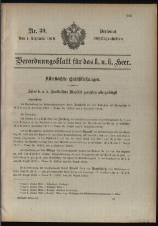 Kaiserlich-königliches Armee-Verordnungsblatt: Personal-Angelegenheiten 19100907 Seite: 1