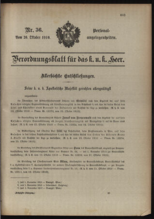 Kaiserlich-königliches Armee-Verordnungsblatt: Personal-Angelegenheiten 19101026 Seite: 1