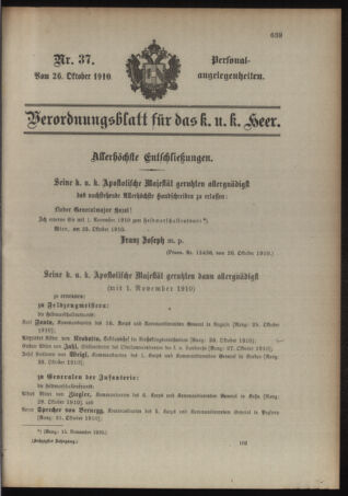 Kaiserlich-königliches Armee-Verordnungsblatt: Personal-Angelegenheiten 19101026 Seite: 37