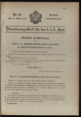 Kaiserlich-königliches Armee-Verordnungsblatt: Personal-Angelegenheiten 19101031 Seite: 1