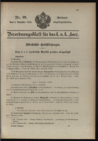 Kaiserlich-königliches Armee-Verordnungsblatt: Personal-Angelegenheiten 19101108 Seite: 1