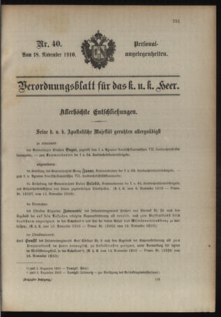 Kaiserlich-königliches Armee-Verordnungsblatt: Personal-Angelegenheiten 19101118 Seite: 1