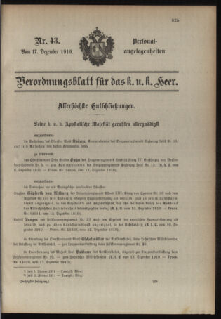 Kaiserlich-königliches Armee-Verordnungsblatt: Personal-Angelegenheiten 19101217 Seite: 1