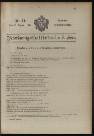 Kaiserlich-königliches Armee-Verordnungsblatt: Personal-Angelegenheiten 19101223 Seite: 1