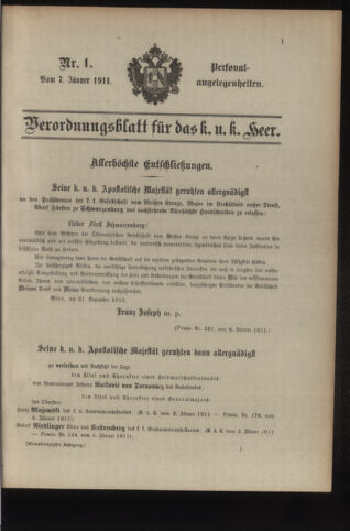 Kaiserlich-königliches Armee-Verordnungsblatt: Personal-Angelegenheiten 19110107 Seite: 1