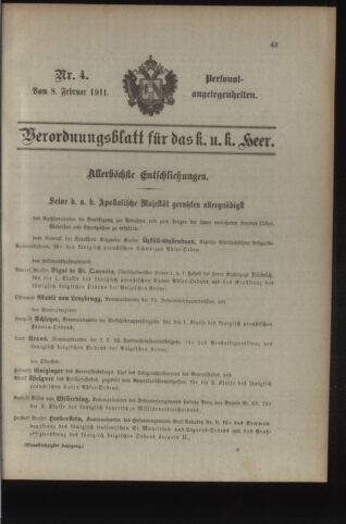 Kaiserlich-königliches Armee-Verordnungsblatt: Personal-Angelegenheiten 19110208 Seite: 1