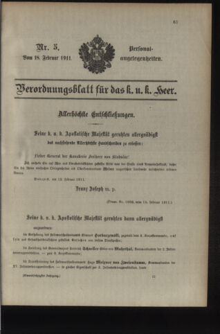 Kaiserlich-königliches Armee-Verordnungsblatt: Personal-Angelegenheiten 19110218 Seite: 1