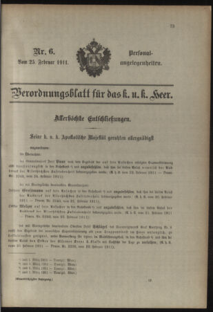 Kaiserlich-königliches Armee-Verordnungsblatt: Personal-Angelegenheiten 19110225 Seite: 1