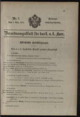 Kaiserlich-königliches Armee-Verordnungsblatt: Personal-Angelegenheiten 19110308 Seite: 1