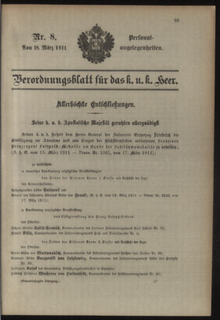 Kaiserlich-königliches Armee-Verordnungsblatt: Personal-Angelegenheiten 19110318 Seite: 1