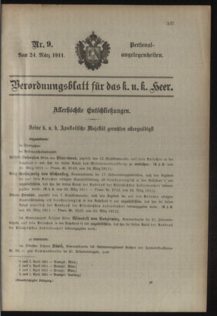 Kaiserlich-königliches Armee-Verordnungsblatt: Personal-Angelegenheiten 19110324 Seite: 1