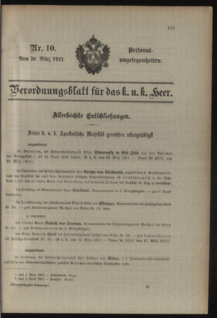 Kaiserlich-königliches Armee-Verordnungsblatt: Personal-Angelegenheiten 19110330 Seite: 1