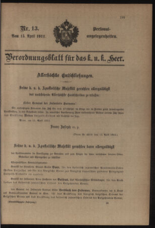 Kaiserlich-königliches Armee-Verordnungsblatt: Personal-Angelegenheiten 19110415 Seite: 1