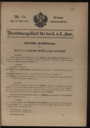 Kaiserlich-königliches Armee-Verordnungsblatt: Personal-Angelegenheiten 19110422 Seite: 1